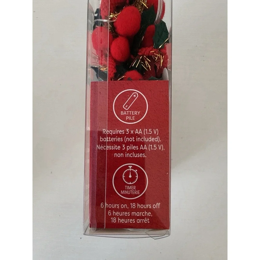 Lot (2) Ashland Christmas Berry Garland String Lights 5.4 Ft LED Battery Timer